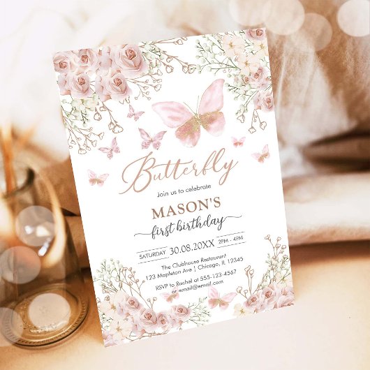 Butterfly Fairy Pink Girl Birthday Invitation Kaart