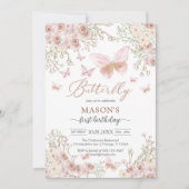 Butterfly Fairy Pink Girl Birthday Invitation Kaart (Voorkant)