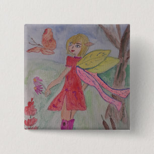Butterfly Fairy Vierkante Button 5,1 Cm
