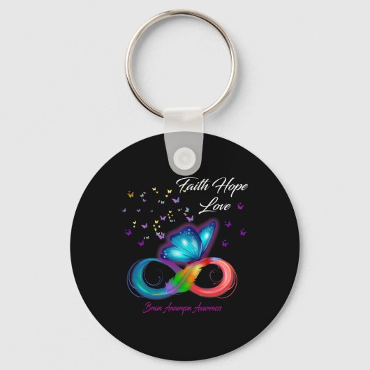 Butterfly Faith Hope Love Brain Aneurysm Awareness Sleutelhanger (Voorkant)