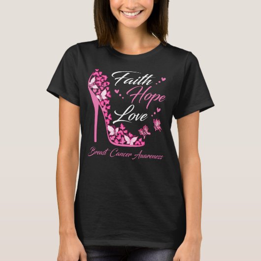 Butterfly Faith Hope Love Breast Cancer Warrior T-shirt (Voorkant)
