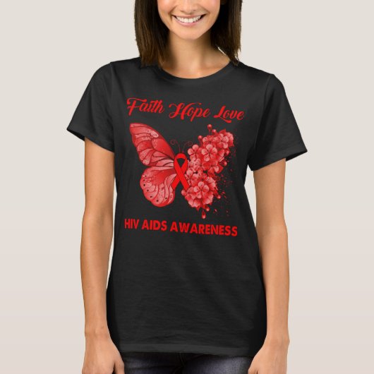 Butterfly Faith Hope Love HIV Awareness T-shirt (Voorkant)