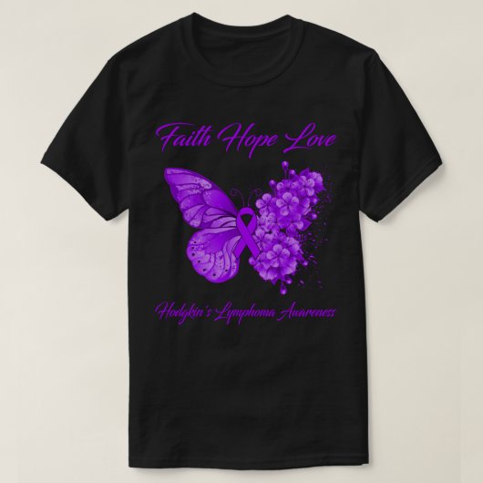Butterfly Faith Hope Love Hodgkin's Lymphoma Aware T-shirt (Design voorkant)