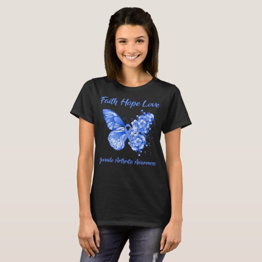 Butterfly Faith Hope Love Juvenile Artritis T-shirt (Voorkant volledig)
