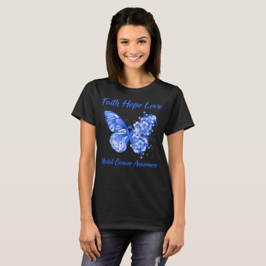 Butterfly Faith Hope Love Rectal Cancer Awareness T-shirt (Voorkant volledig)
