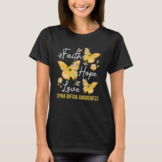 Butterfly Faith Hope Love Ribbon Spina Bifida Awar T-shirt (Voorkant)