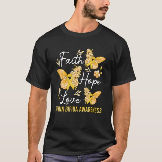 Butterfly Faith Hope Love Ribbon Spina Bifida Awar T-shirt (Voorkant)