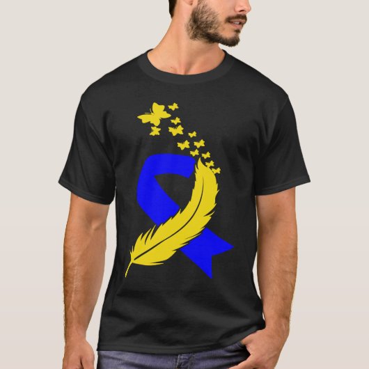 Butterfly Feather Ribbon Down Syndrome Family Awar T-shirt (Voorkant)