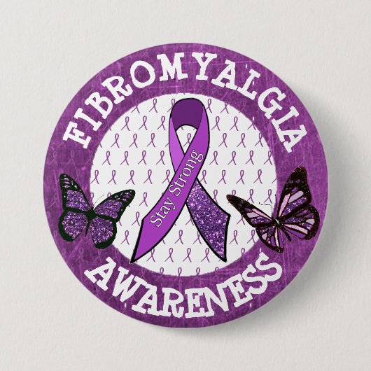 Butterfly Fibromyalgia Awareness Ribbon Button (Voorkant)