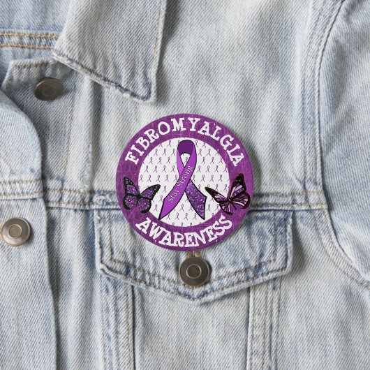 Butterfly Fibromyalgia Awareness Ribbon Button (In situ)