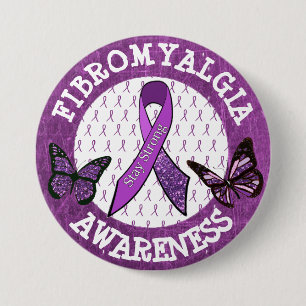 Butterfly Fibromyalgia Awareness Ribbon Button