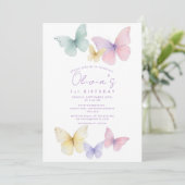 Butterfly First Birthday Girl  Invitation Kaart (Staand voorkant)