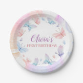 Butterfly First Birthday Girl Paper Borden Papieren Bordje (Voorkant)