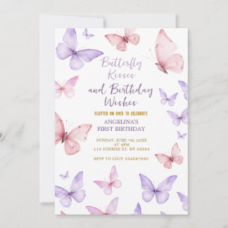 Butterfly First Birthday Invitation Girl Kaart