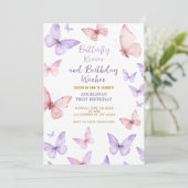 Butterfly First Birthday Invitation Girl Kaart (Staand voorkant)