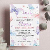 Butterfly First Birthday Invitation Girl Whimsical Kaart