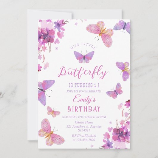Butterfly First Birthday Kaart (Voorkant)