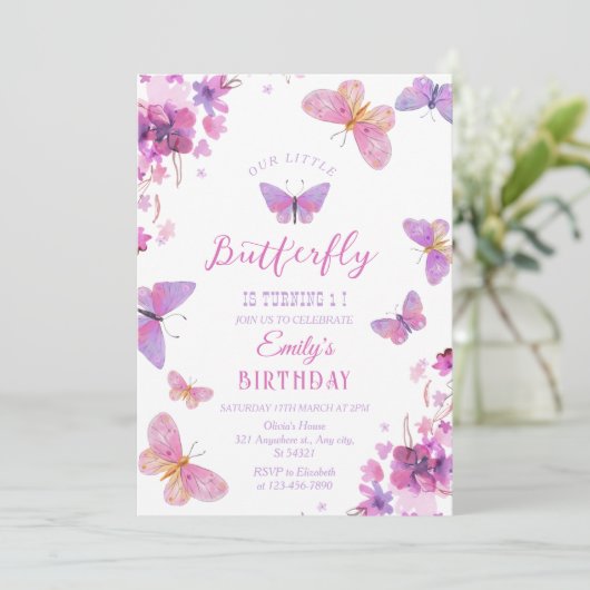 Butterfly First Birthday Kaart (Staand voorkant)