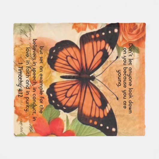 Butterfly Fleece Blanket 1 Timothy 4:12 (Voorkant (Horizontaal))
