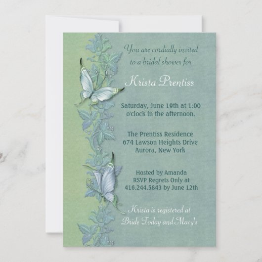 Butterfly Flight Floral Bridal Shower Uitnodiging (Voorkant)