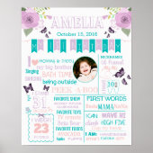 Butterfly Flora First 1st Birthday sign poster (Voorkant)