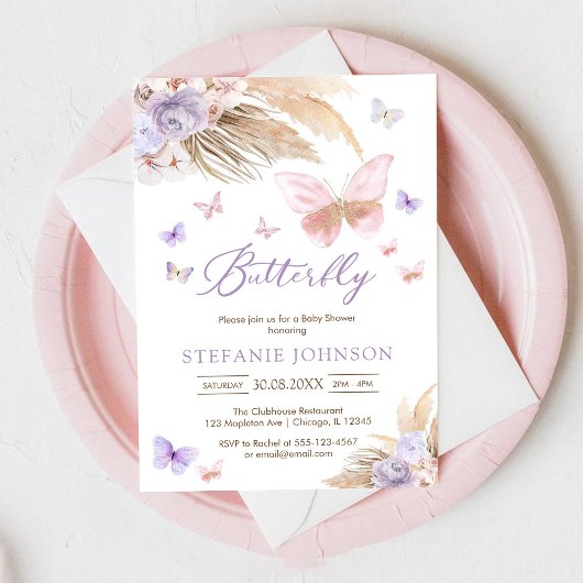 Butterfly Floral Baby Shower Invitation Kaart
