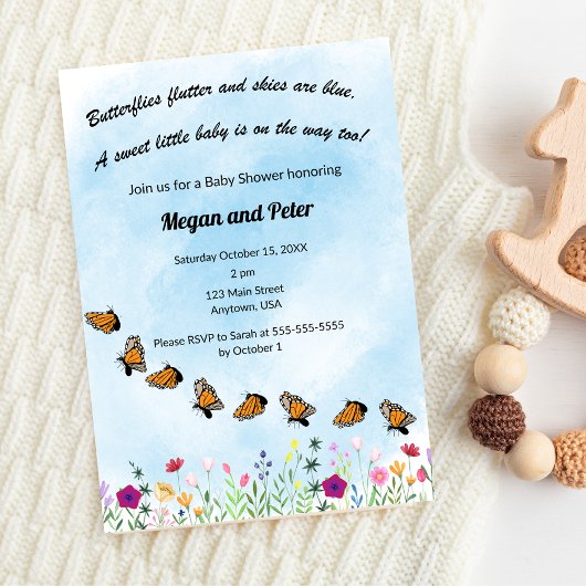 Butterfly Floral Baby shower Invitation Kaart