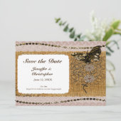 Butterfly Floral Beads Lace & Burlap Foto toevoege Save The Date (Staand voorkant)