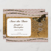 Butterfly Floral Beads Lace & Burlap Foto toevoege Save The Date (Voorkant / Achterkant)