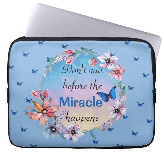 Butterfly floral blue nature inspirational quote laptop sleeve (Voorkant)