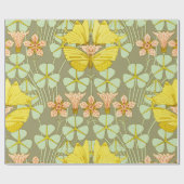 Butterfly Floral Botanical Art Nouveau Cadeaupapier (Vlak)