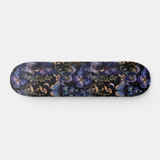 Butterfly Floral Celestial Mystical Dark Pattern Persoonlijk Skateboard (Horizontaal)