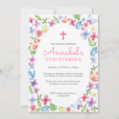 Butterfly floral Christening Baptism Invitation Kaart (Voorkant)