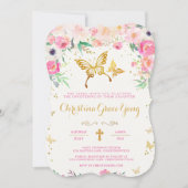Butterfly Floral Christening Invitation Kaart (Voorkant)
