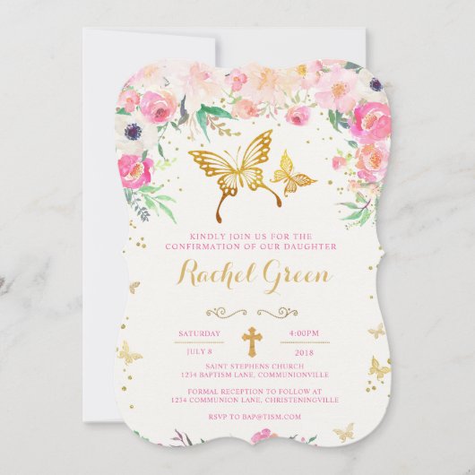 Butterfly Floral Confirmation Invitation Kaart (Voorkant)