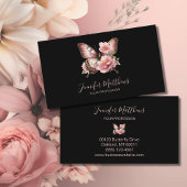 Butterfly Floral Elegant Script Zwart Visitekaartje