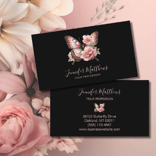 Butterfly Floral Elegant Script Zwart Visitekaartje