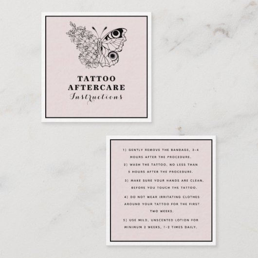 Butterfly Floral Eye Tattoo Nazorg Instructies Vierkante Visitekaartje (Voorkant / Achterkant)