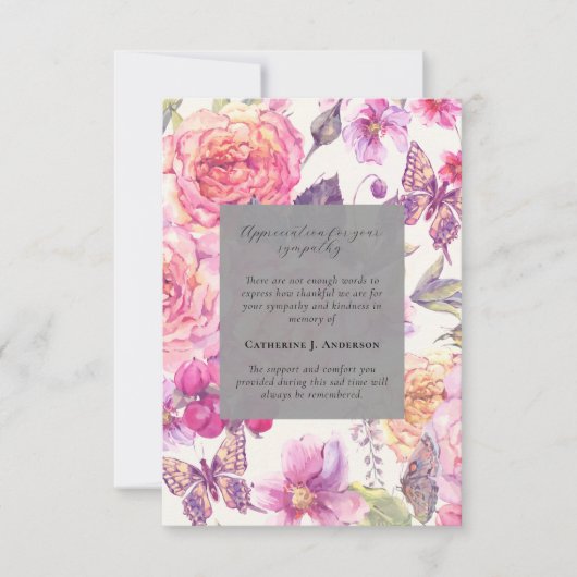 Butterfly Floral Foto Sympathy Begrafenismonument Bedankkaart (Voorkant)