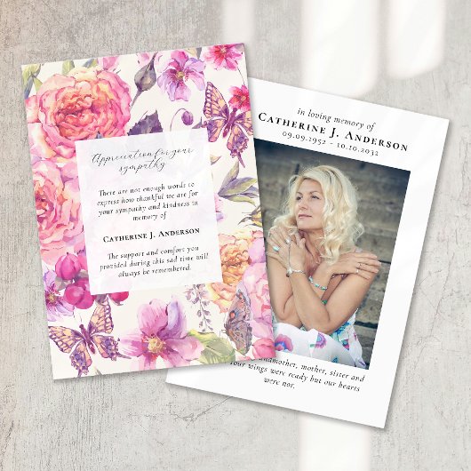 Butterfly Floral Foto Sympathy Begrafenismonument Bedankkaart