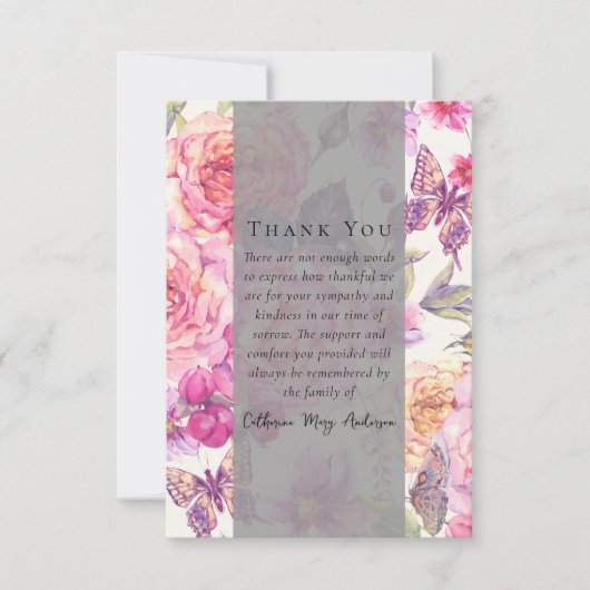 Butterfly Floral Foto Sympathy Begrafenismonument Bedankkaart (Voorkant)