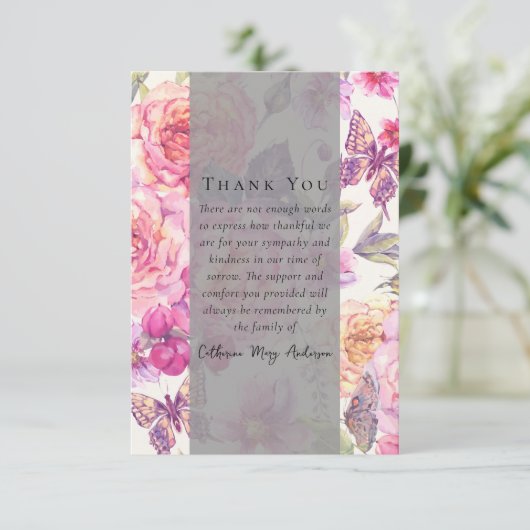 Butterfly Floral Foto Sympathy Begrafenismonument Bedankkaart (Staand voorkant)