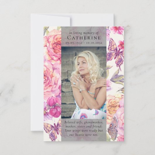 Butterfly Floral Foto Sympathy Begrafenismonument Bedankkaart (Achterkant)