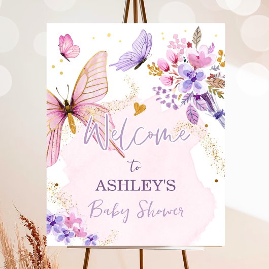 Butterfly Floral Garden Meisje Baby shower Welkom Poster