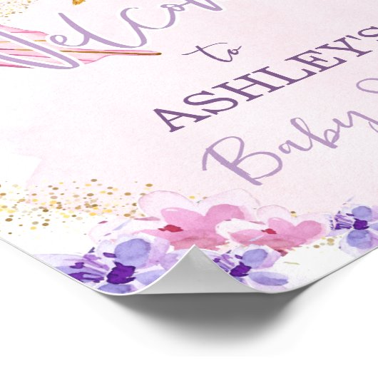 Butterfly Floral Garden Meisje Baby shower Welkom Poster (Hoek)