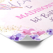 Butterfly Floral Garden Roze Meisje Verjaardag Wel Poster (Hoek)