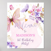 Butterfly Floral Garden Roze Meisje Verjaardag Wel Poster (Voorkant)