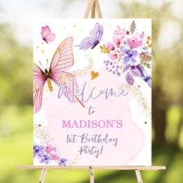 Butterfly Floral Garden Roze Meisje Verjaardag Wel Poster