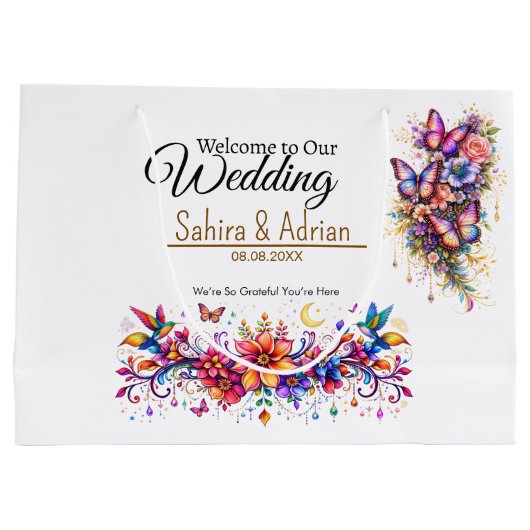 Butterfly Floral Gift Bag -Customization Available Groot Cadeauzakje (Achterkant)