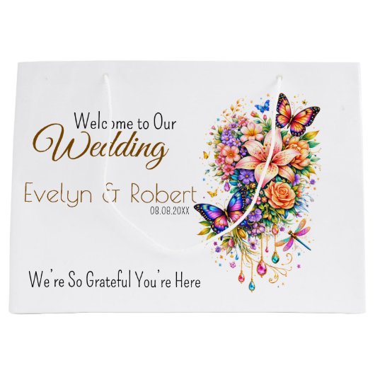 Butterfly Floral Gift Bag -Customization Available Groot Cadeauzakje (Voorkant)